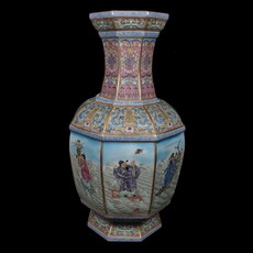 博古珍藏 清乾隆粉彩八仙過海圖盤口瓶 高43公分 早期收藏 花瓶瓷器 博物館文物 附收藏錦盒