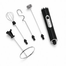 J3 電動奶泡器 三檔調節 Type-C充電 手持攪拌棒 咖啡奶泡 奶茶飲品 烘焙攪拌 附底座, J-3-1+3攪拌頭+黑