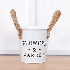 彩色铁皮花盆麻绳花桶铁艺绿植多肉北欧风桌面收纳小桶装饰摆件, 白色