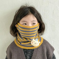 아동 겨울 방한 목도리 방풍 보온 캐릭터 어린이 남아 여아 겨울용, 스트라이프 옐로우