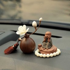 불상 불교 목불 자동차 가정용 부처님 나무 불교용품 염주 미니, N. 에리아 목련 젠 월넛 나무 장식 바다녹차