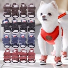 파스텔 캔버스 강아지 산책 신발 레드 외출용품 발보호 미끄럼방지, 본상품