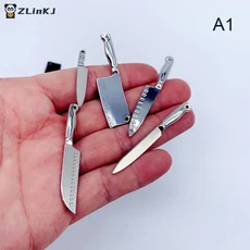 1 세트 인형 집 미니 주방 칼 요리기구 모델 가구 장식 액세서리, Silver