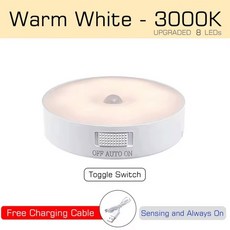 모션 센서 라이트 침실 홈 충전식 LED 램프 룸 야간 USB 데코 조명 계단, Warm White, Warm White