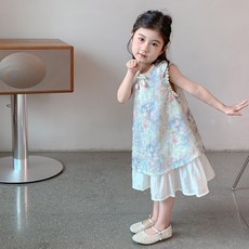 DFMEI 女童連衣裙夏款新款洋氣女寶寶夏季吊帶背心公主裙子兒童夏裝