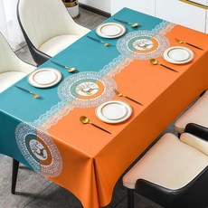 一鹿相伴 防水防油桌布 新中式免洗餐桌布, 1個, 一鹿相伴藍橙免洗防油防水好打理,90*150cm適合小茶几, 90*150cm