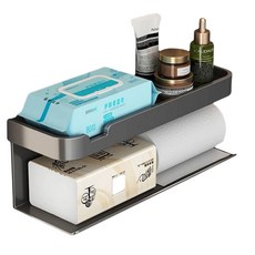 雙層太空鋁浴室置物架，免釘衛生紙巾收納架，頂部置物平台手機架, 槍灰色雙層加大, 2層