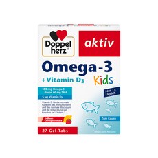 독일 내수용 도펠헤르츠 키즈 오메가-3 비타민D3 츄어블, 3박스, 27회분