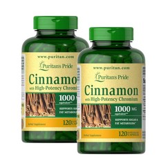 퓨리탄스프라이드 시나몬 위드 하이포텐시 크롬 2000mg 캡슐 Puritans Pride Cinnamon Chromium, 2개, 120정