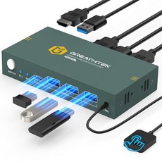 USB3 KVM 모니터 2대 포트 3개 4K HDMI 컴퓨터 스위치 60HZ, Deep Blue