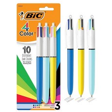 BIC 4색 접이식 볼펜 오래 지속되는 잉크 및 편안한 와이드 배럴 다양한 3개입 팩_164625, BIC 4색 접이식 볼펜, 오래 지속되는 잉크 및 편안