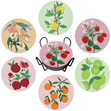 불레릴룰루 6개 다이아몬드 페인팅 터 키트 홀더 음료용 아트 세트 커피 테이블 초보자용 보석 DIY 공예 선물 홈 데코(칵, Fruit