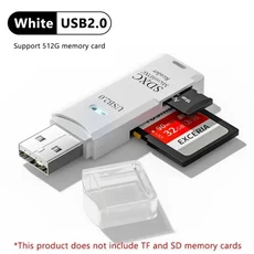 XIKCU 다기능 2 In 1 고속 USB 3.02.0 카드 리더기 TF + SD 컴퓨터 태블릿 카메라 노트북 자동차 장착 지원, 01 White2.0