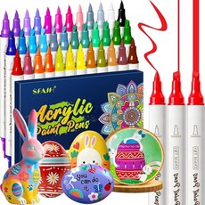 SFAIH 36가지 색상 아크릴 페인트 마커 - 듀얼 팁 부활절 달걀 DIY 공예용 펜 모든 표면 에그 락 우드 원단 빠른 건조 번짐 방지 방수 [1-5mm 브러시 및 끌], 60 color