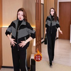 韓版加絨加厚運動套裝女：秋冬新款時尚立領開衫闊腿褲休閒兩件套