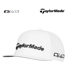 테일러메이드 TM26 투어 플랫빌 스냅백 골프모자 Qi4D로고, 1개, 화이트