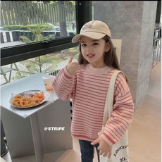 CHENCHENMA 女童套頭毛衣 秋冬針織長款條紋毛衣