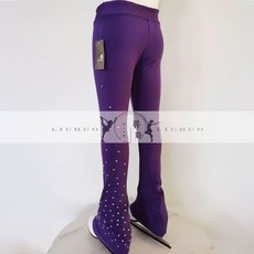 피겨 연습복 큐빅 무대 트레이닝복 원피스 상하세트 팬츠, 1개, 왼쪽 퍼플 JB104