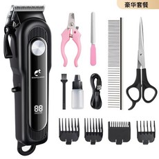 MIAOQUANJI 寵物電剪豪華套組，全精鋼刀頭，LCD電量顯示, 黑色（送美容工具）, 1個