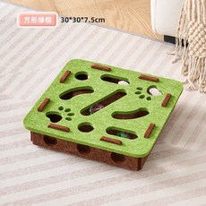 貓咪掏洞玩具 寵物益智迷宮 毛氈盒子, 1個, 【免安裝】方形綠棕益智貓咪玩具, 綠棕