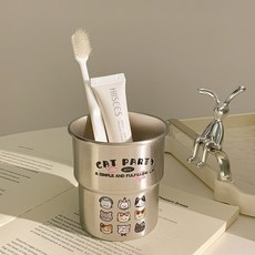 CAT PARTY 卡通家族不鏽鋼漱口杯, 小貓洗漱杯-高級銀,301-400ml, 1個