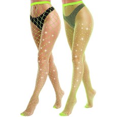 VEBZIN 2팩 반짝이는 라지 및 미디엄 메시 망사 타이츠 여성용 글리터 라인스톤 스타킹 퍼플.