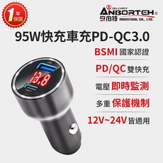 【安伯特】酷電大師 95W鋁合金快充車充PD QC3.0 (國家認證 一年保固) R3D197, 黑色, AE090141