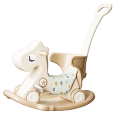 AOLE 搖搖馬 兒童節生日滿月周歲禮物 滑步車 溜溜車 手推車 平衡板, 1個, 【四合一】浅咖色升級款