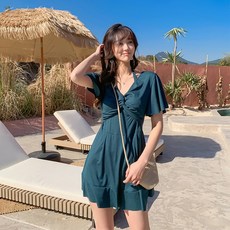 여름 오프숄더 셔링 미니원피스 블랙 루즈핏 휴양지룩 Yellwell hzn