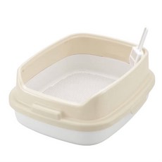 Richell 利其爾 卡羅系列 高邊雙層貓砂盆, 米色/白色, 1個