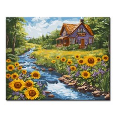 DIY캔버스페인팅 명화그리기 액자 그림 세트 유화 - 풍경 40x50, L159_계곡산장, 1개