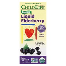 ChildLife Essentials 유기농 액상 엘더베리 만 1세 이상 118ml(4fl oz), ChildLifeEssentials유기농액상엘더베리만1, 1개, 118ml