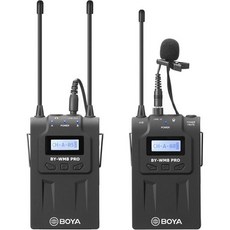Boya BY-WM8Pro-K1 프로페셔널 48채널 UHF 무선 라발리에 마이크 시스템DLSR 미러리스 및 비디오 카메라용 듀얼 채널 수신기 포함 블랙, 1개