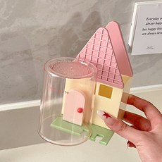 小房子創意牙刷收納架家庭簡約漱口杯牙具架套裝壁掛式免打孔電動, 如圖, 粉色
