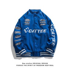 Dee studios클라인 블루 배지 편지 수 놓은 야구 정장 재킷 남녀 봄 커플 재킷