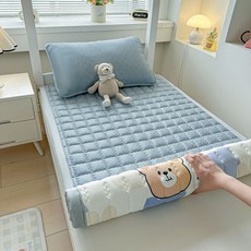 雙面冰絲涼席 夏冬兩用軟墊 學生宿舍適用, 兩用 - 方格紋 藍, 1個
