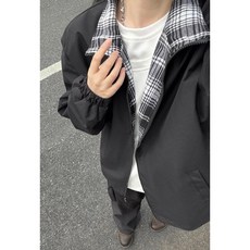 Seofst 남녀공용 봄가을 아메리칸 체크 카라 숏 자켓 커플룩 소프트쉘 아우터