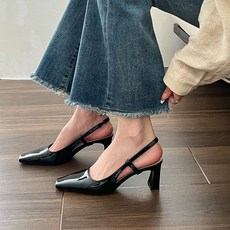 투니스 여성 스퀘어 슬링백 하이힐 6cm