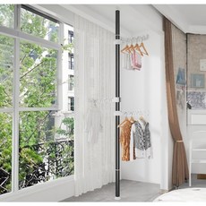 1시주문 하루도착 티셔츠 와이셔츠 대용량걸이 폴행거 튼튼한 기둥 천장 스텐드 행거, 블랙