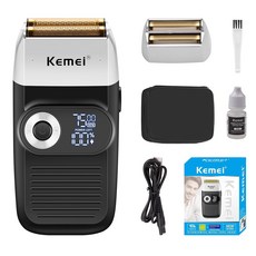 KEMEI 2in 남성용 전동 면도기 LED 디스플레이가 장착된 무선 충전식 대머리 트리머, Black