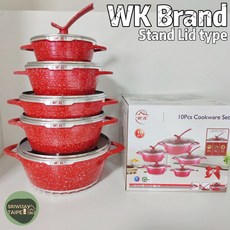 Dessini花崗石鍋具10件組，全新升級，不沾鍋耐用，廚房必備，輕鬆烹飪多樣料理, 1個, New WK紅 10Pcs