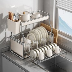 Danni 싱크대 슬라이딩 확장형 식기건조대, 1개, 크림화이트, 2단