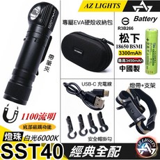輕量型轉角手電筒 鋁合金 LED 拐角頭燈 18650鋰電 TYPE-C 磁吸充電 工作燈 夜遊 可頭戴, SST40(TC充電)全配含松下電池, 1個