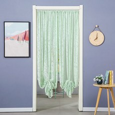 【格森】蕾絲紗門簾室內客廳通用雙開防蚊蟲裝飾簾隔斷簾, 綠色【雙片+伸縮桿】,門口寬70-90高180