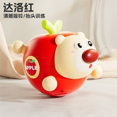 幼童玩具 眨眼貓頭鷹小熊蘋果不倒翁玩具 Q萌耐摔 嬰幼童鈴鐺玩具, 小熊蘋果【紅色】A2K彩盒, 1個