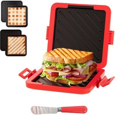 전자레인지 그릴드 치즈 & 아침 식사 메이커 - 패스트 쿡 와플 파니니 샌드위치 프레스5분 조리기구 식기세척기 사용 가능 이지 클린 2-in-1 세트레드 2 in 1