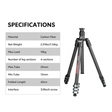 Manbily PH-20 볼헤드가 없는 전문 여행용 삼각대 25mm 튜브 야외용 경량 휴대용 사진 삼각대, 02 grey