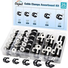 케이블 클램프 - 스테인리스 스틸 고무 절연 와이어 및 파이프 클램프 모음 키트14 516 38 12 58 34 인치, 25PCS KIT