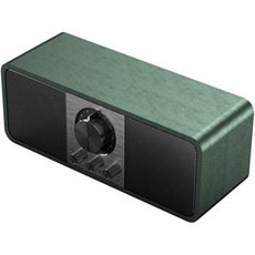 빈티지 우드 블루투스 스피커 1500mAh 충전식 휴대용 라디오 로터리 내장 FM 안테나 베이스 및 트레블 컨트롤 가정용 주방 거실용 레트로 브라운, Green, 3.78*3.78*10.04Inches