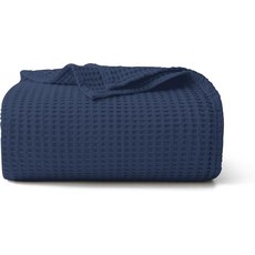 100% 면 와플 담요 (네이비 블루 - 퀸 사이즈 - 228.6 x 2, 네이비 블루